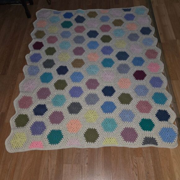 Antique Crocheted Granny Square Afghan Throw 60x76 - Picture 3 of 5